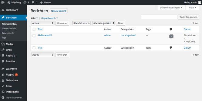 wordpress admin omgeving